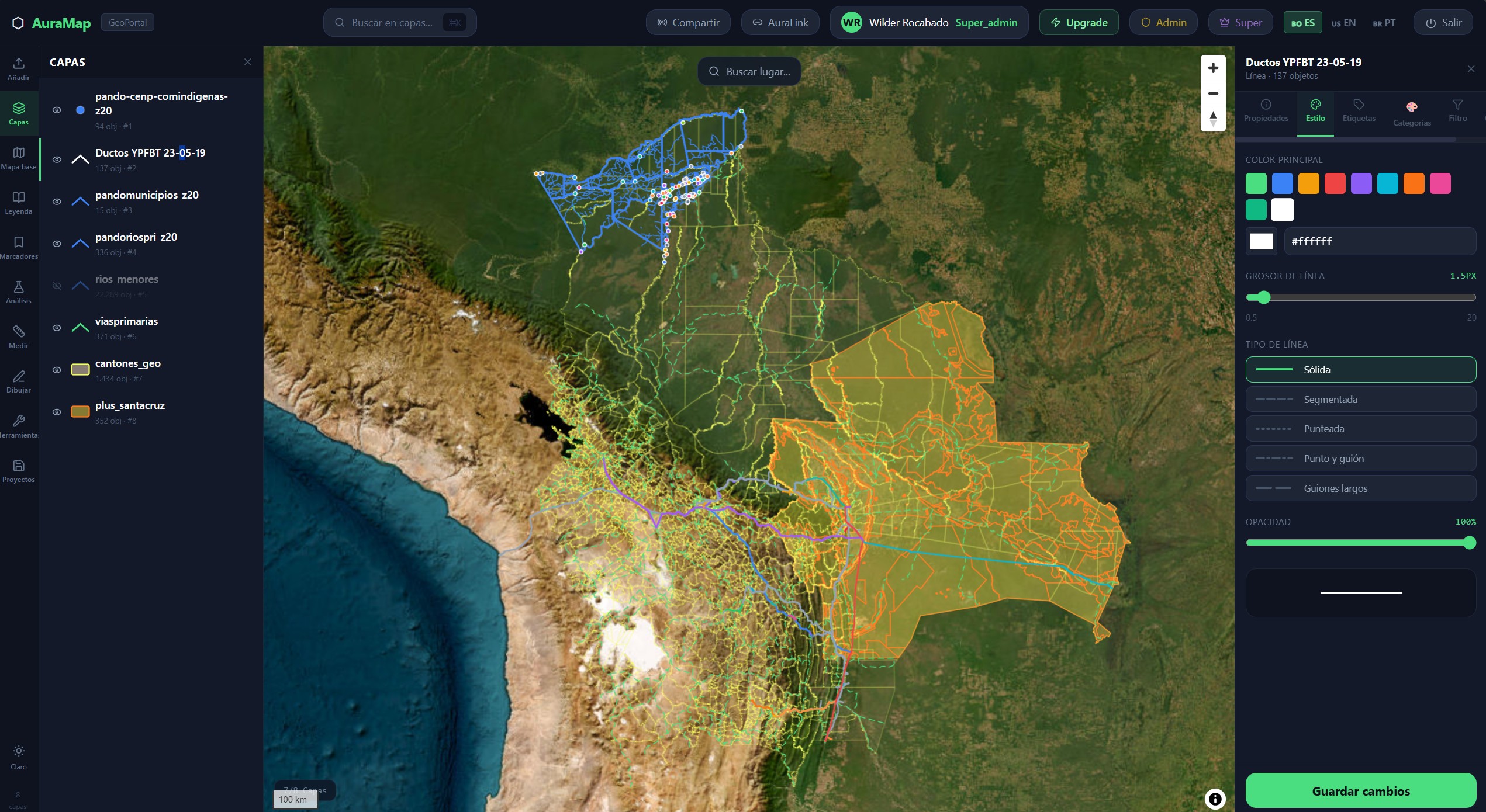 AuraMap — Red de ductos YPFB Bolivia